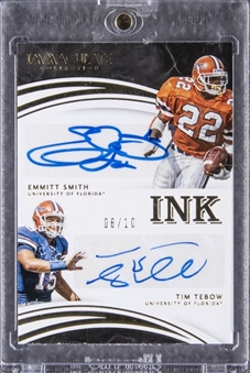 2016 Immaculate Collection "INK" #10 Emmitt Smith/Tim Tebow Dual Signed Card (#06/10) 